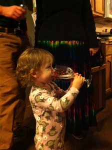 Alaina with sparkling cider on New Year's Eve. 