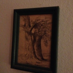Sketch by my great-great grandma on my bedroom wall. I never met her, but I see her artwork every day.